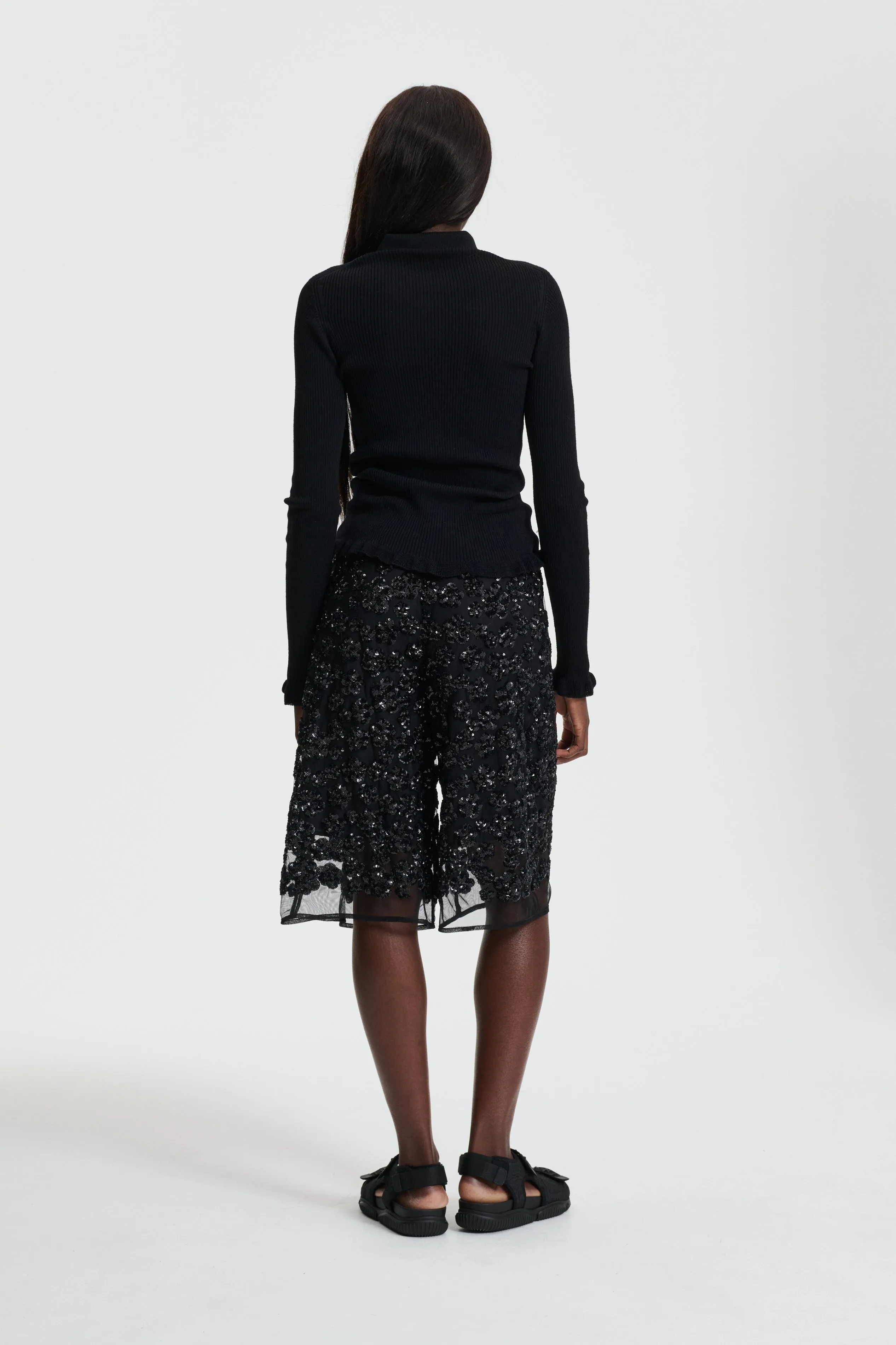 ANGELICA | SHORTS UME FLORAL SEQUINS BLACK