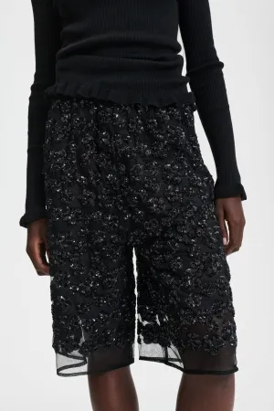 ANGELICA | SHORTS UME FLORAL SEQUINS BLACK