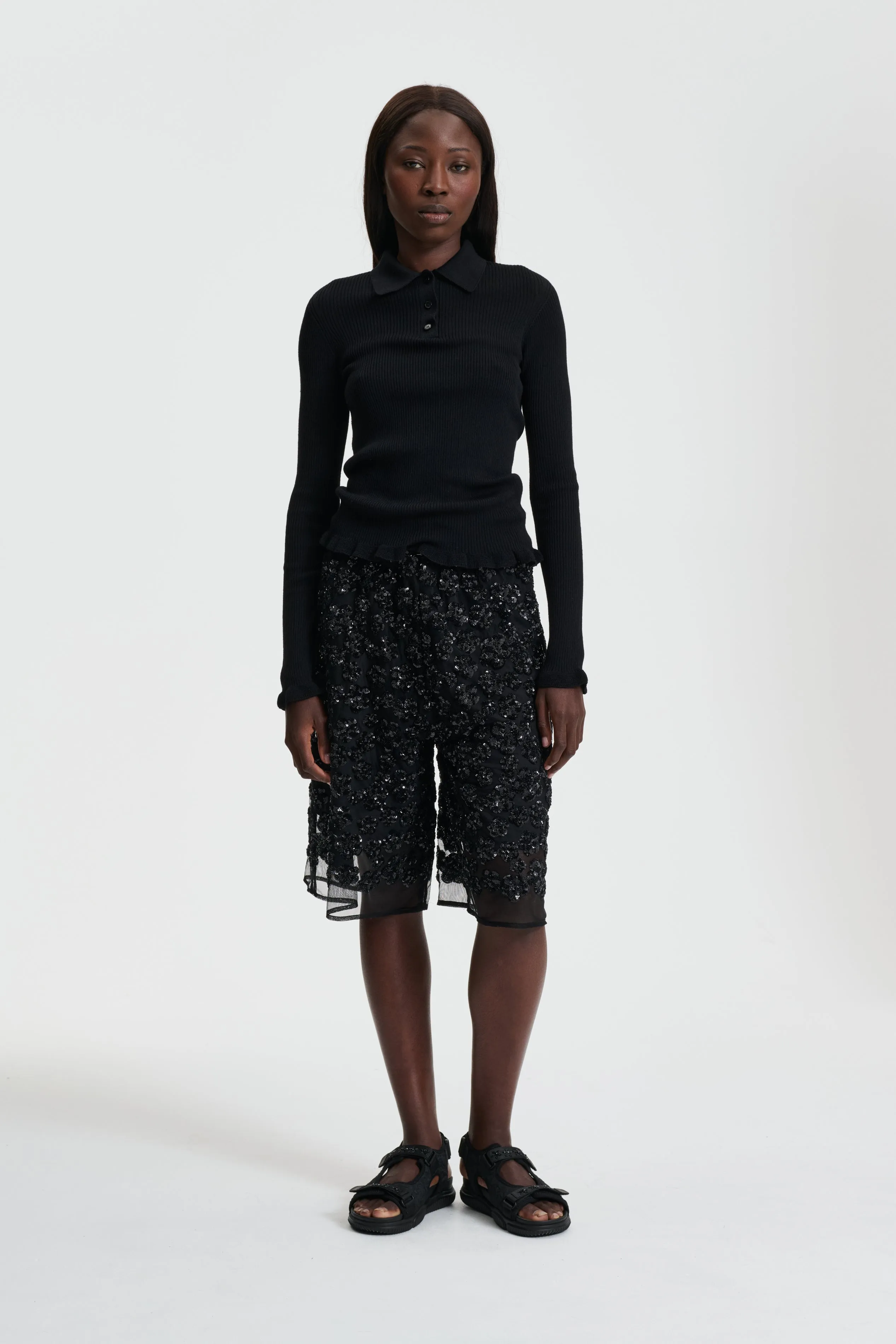 ANGELICA | SHORTS UME FLORAL SEQUINS BLACK