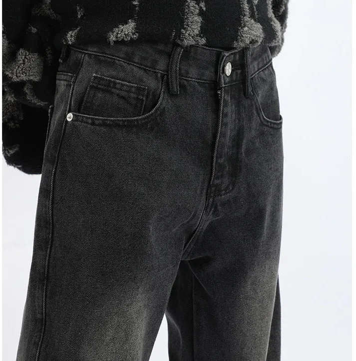 Ankle Zipper Slit Distressed Jeans