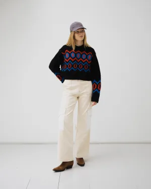 Anna Vilma - Chunky Graphic Wool Cropped O-neck - Black