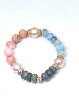 Aquamarine, Labradorite, Pink Opal, Blush Pearl, Rose Gold Pave CZ Bracelet 3