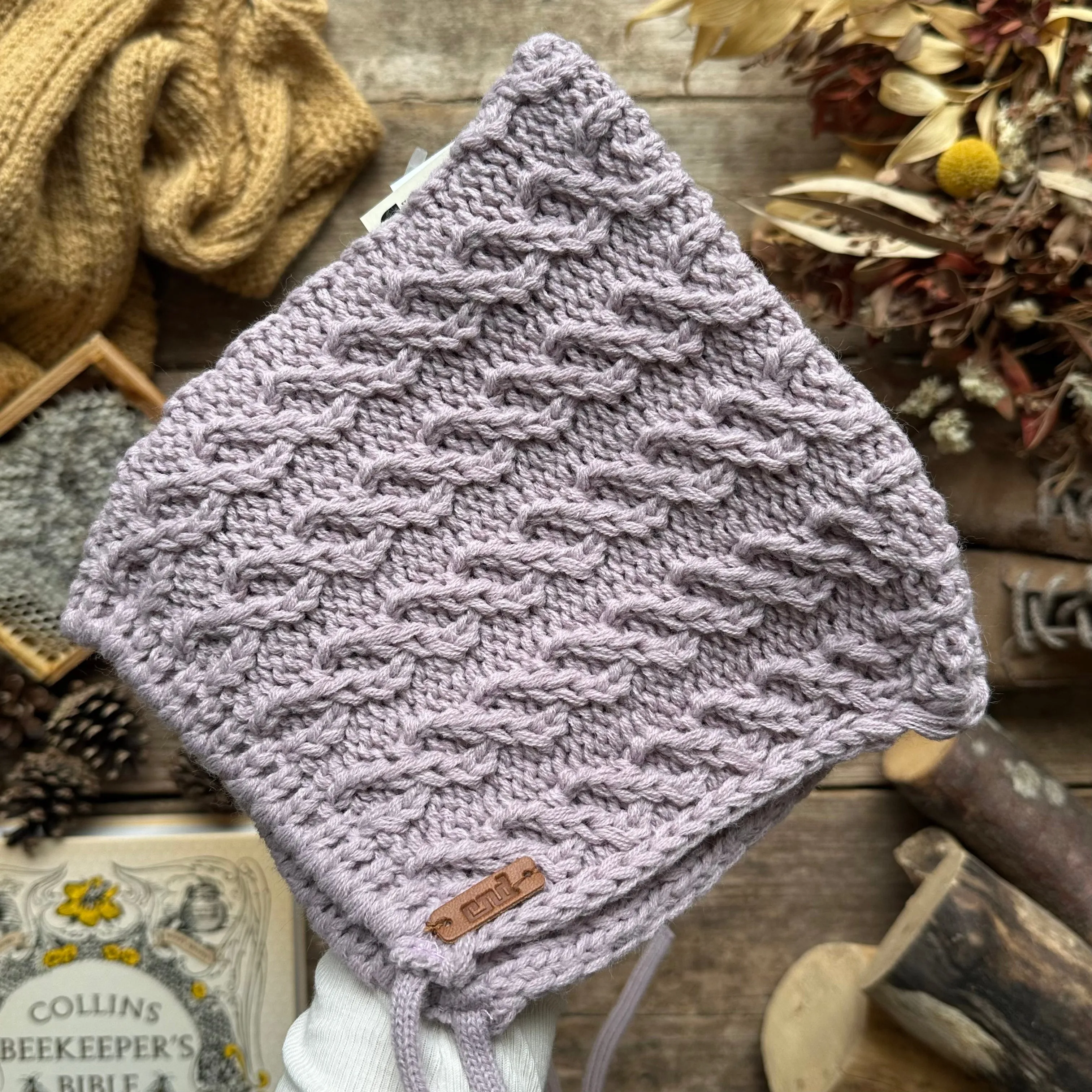 Aran Stitch Bulky Baby Bonnet | Pearl