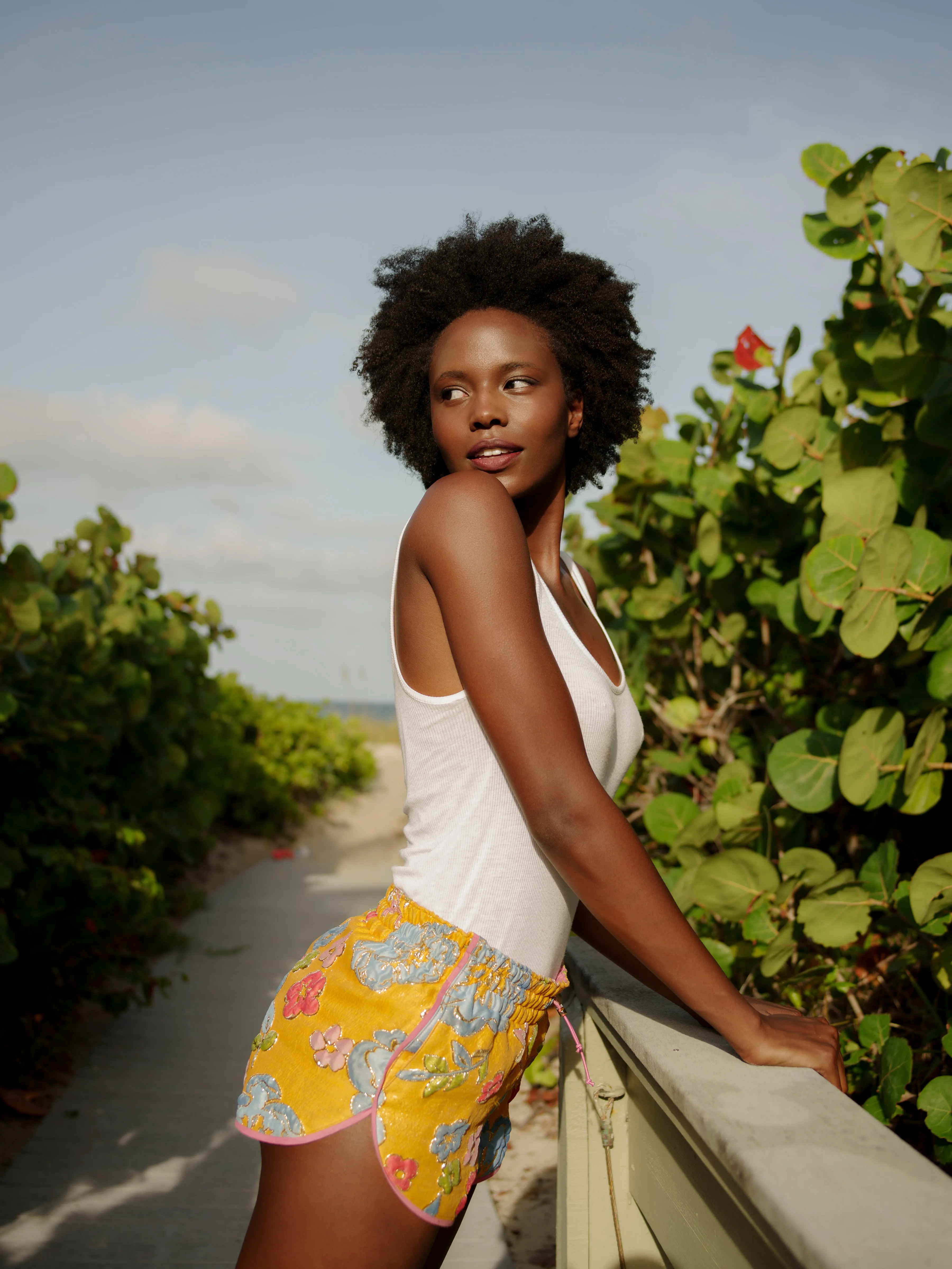 Arianne Elmy Yellow Embroidered Good Luck Shorts