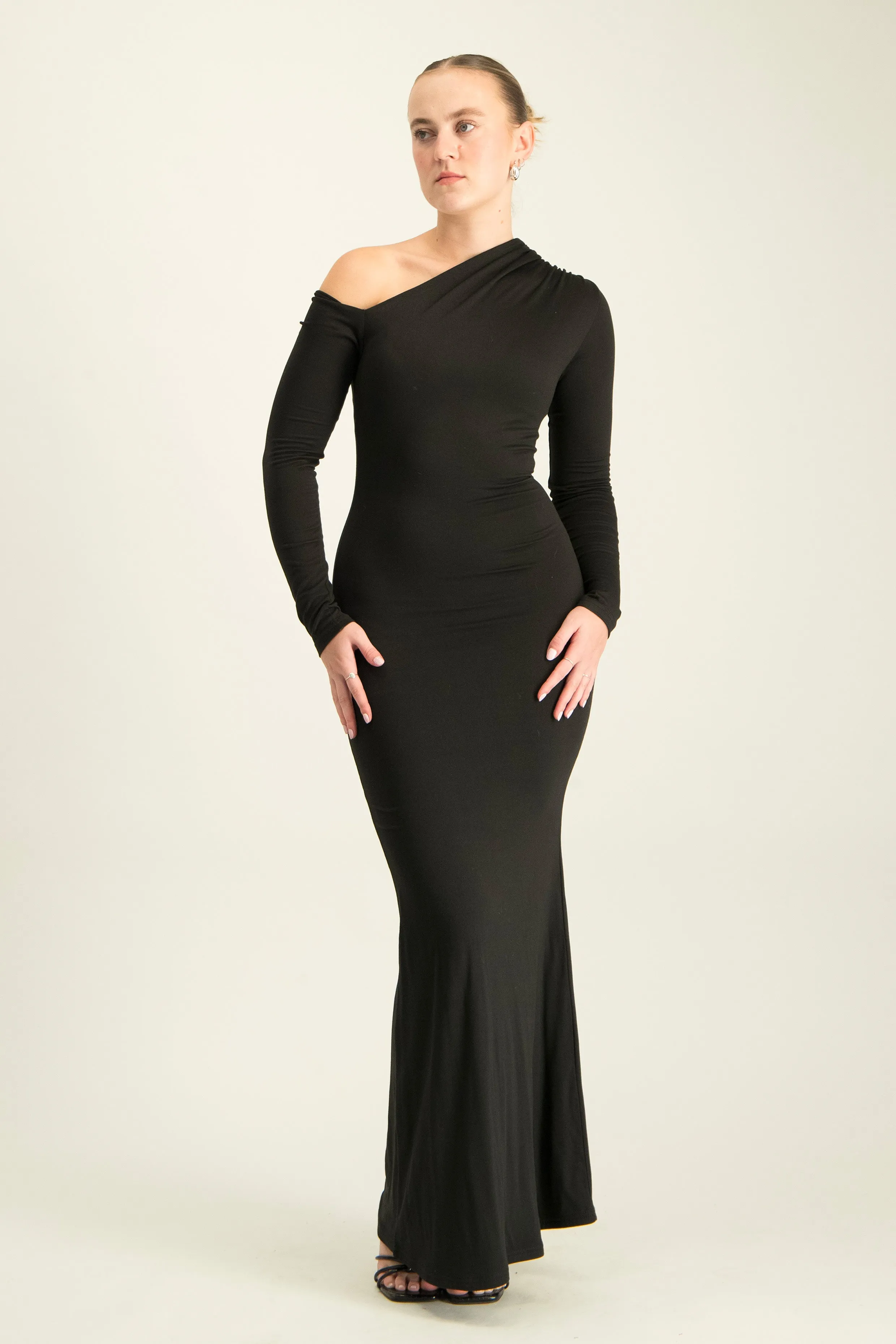 Asymmetric Long Sleeve Lounge Maxi Dress