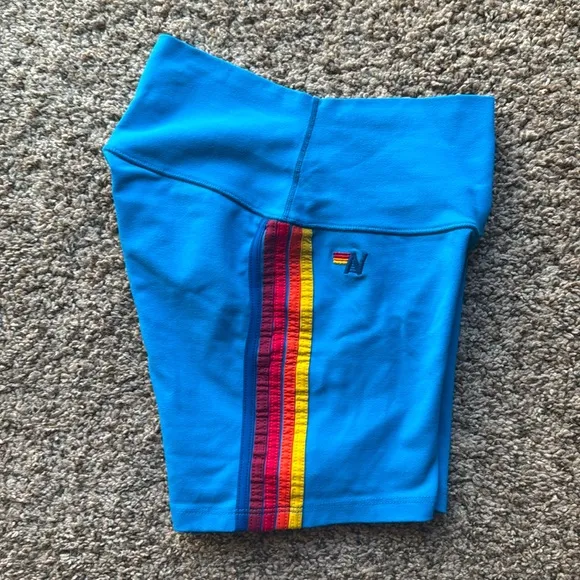 Aviator Nation yoga gym workout shorts, women’s XS, royal blue w/color 5 stripe