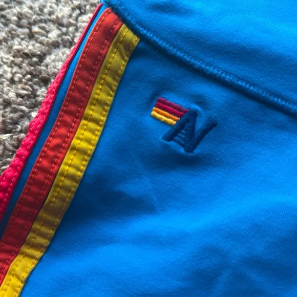 Aviator Nation yoga gym workout shorts, women’s XS, royal blue w/color 5 stripe