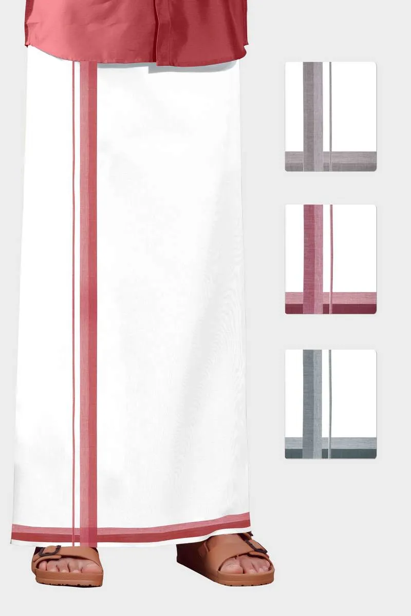 Awesome Arima - Wood Brown Smooth Cotton Double Layered Dhoti With Fancy Borders | Uathayam