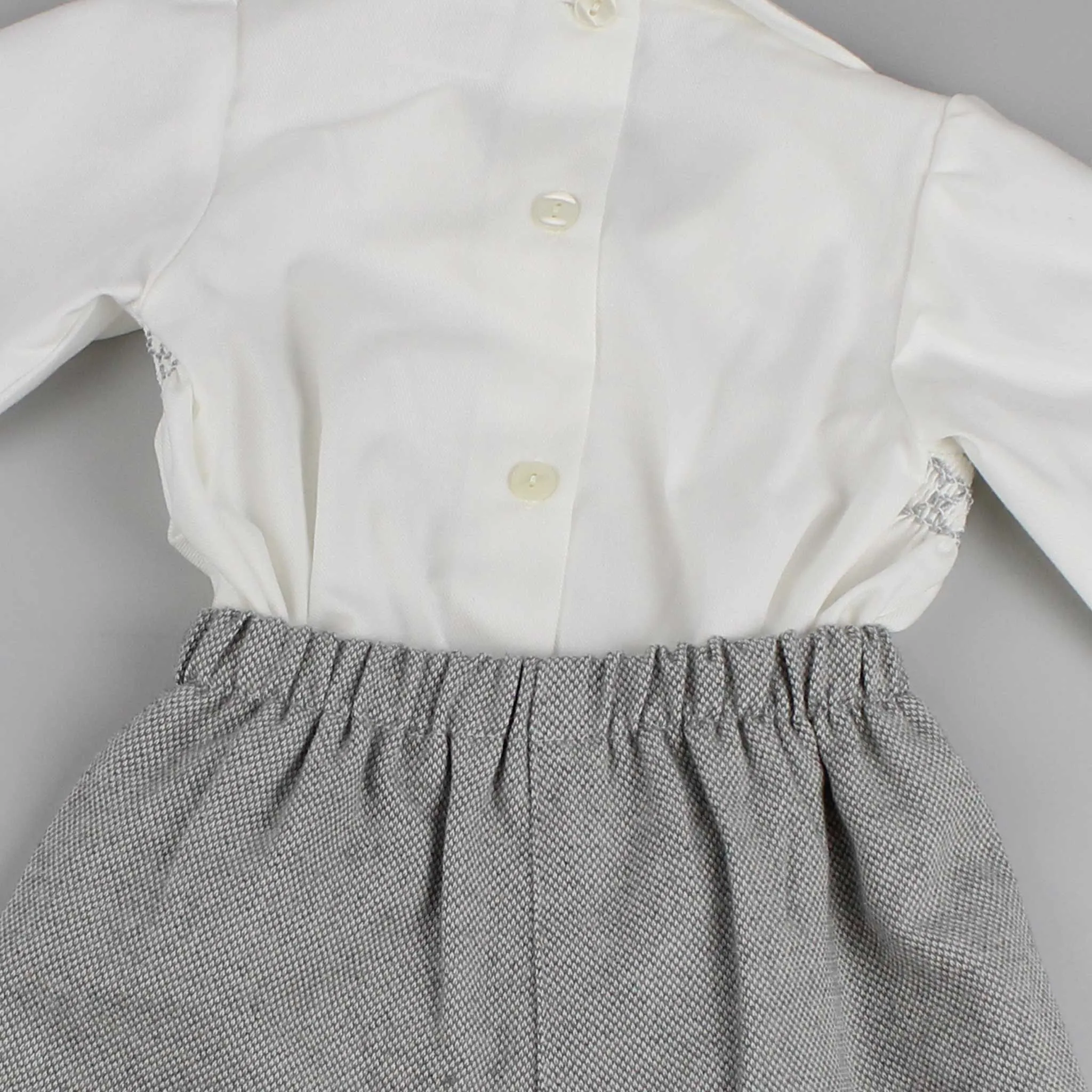Baby Boys Grey Shorts with White Smocked Shirt