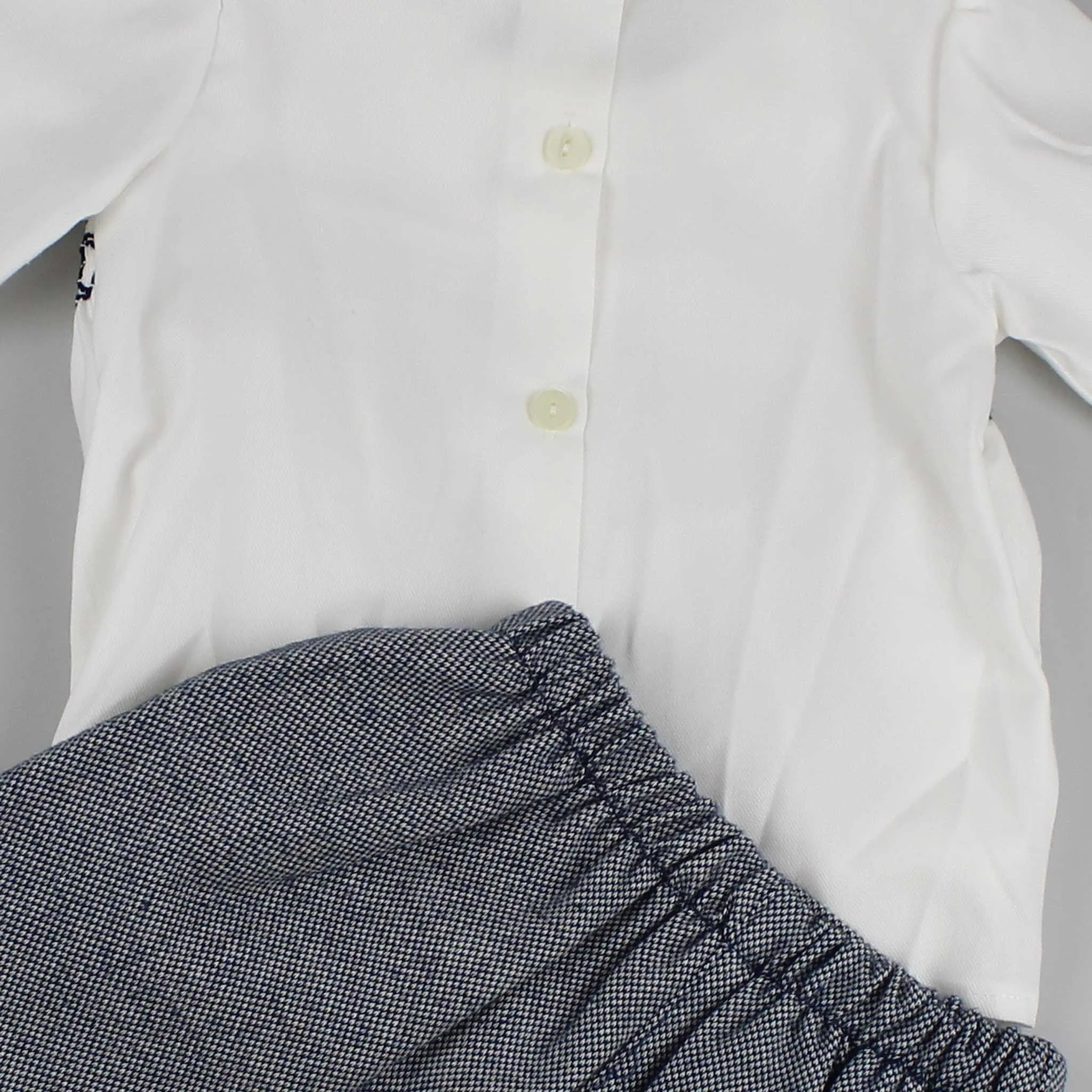 Baby Boys Navy Shorts with White Smocked Shirt