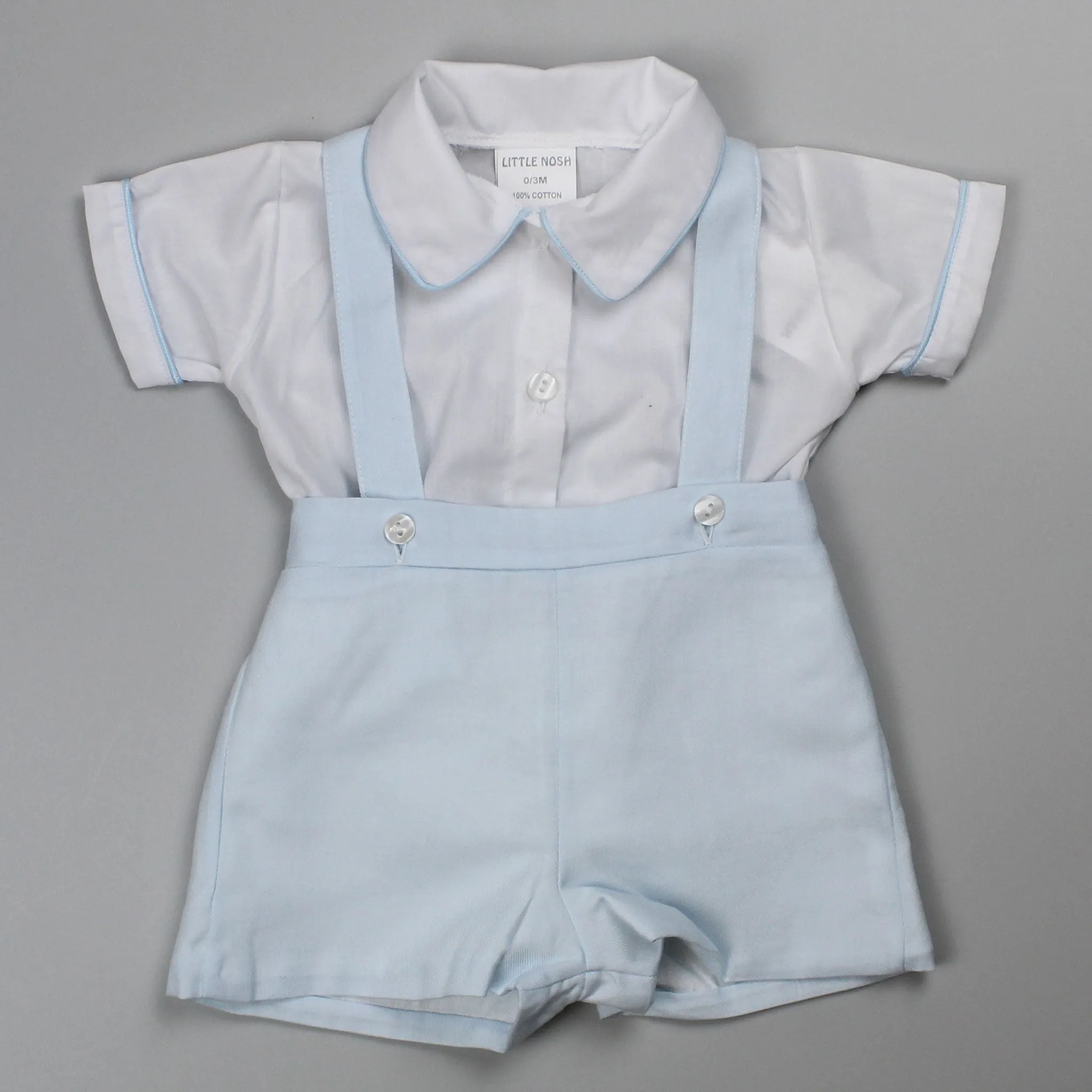 Baby Boys Shirt & Shorts with Braces - Light Blue