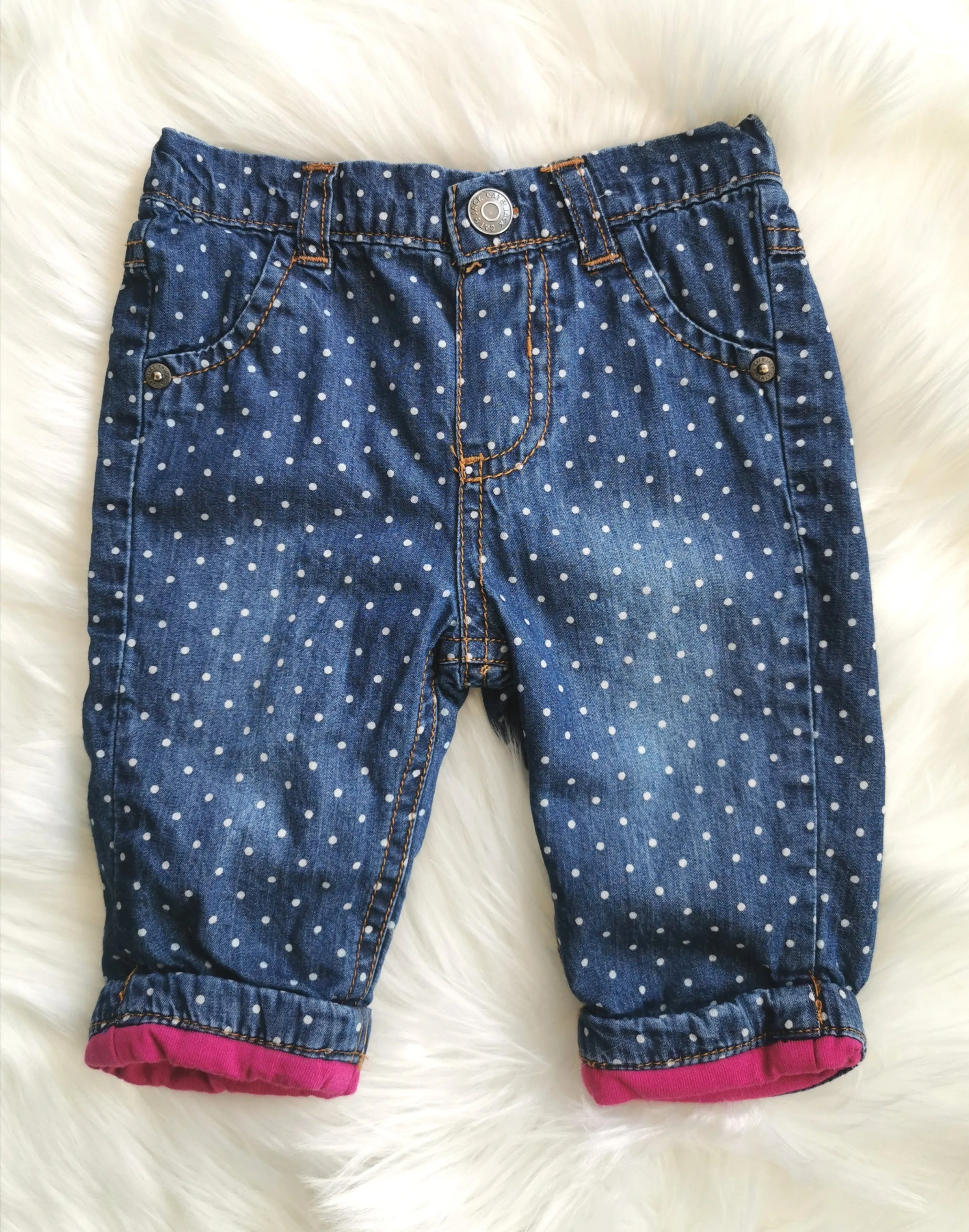 BABY GIRL SIZE 0/3 MONTHS - CAT & JACK, Soft & Cozy, Lined Polkadot Pants EUC B46