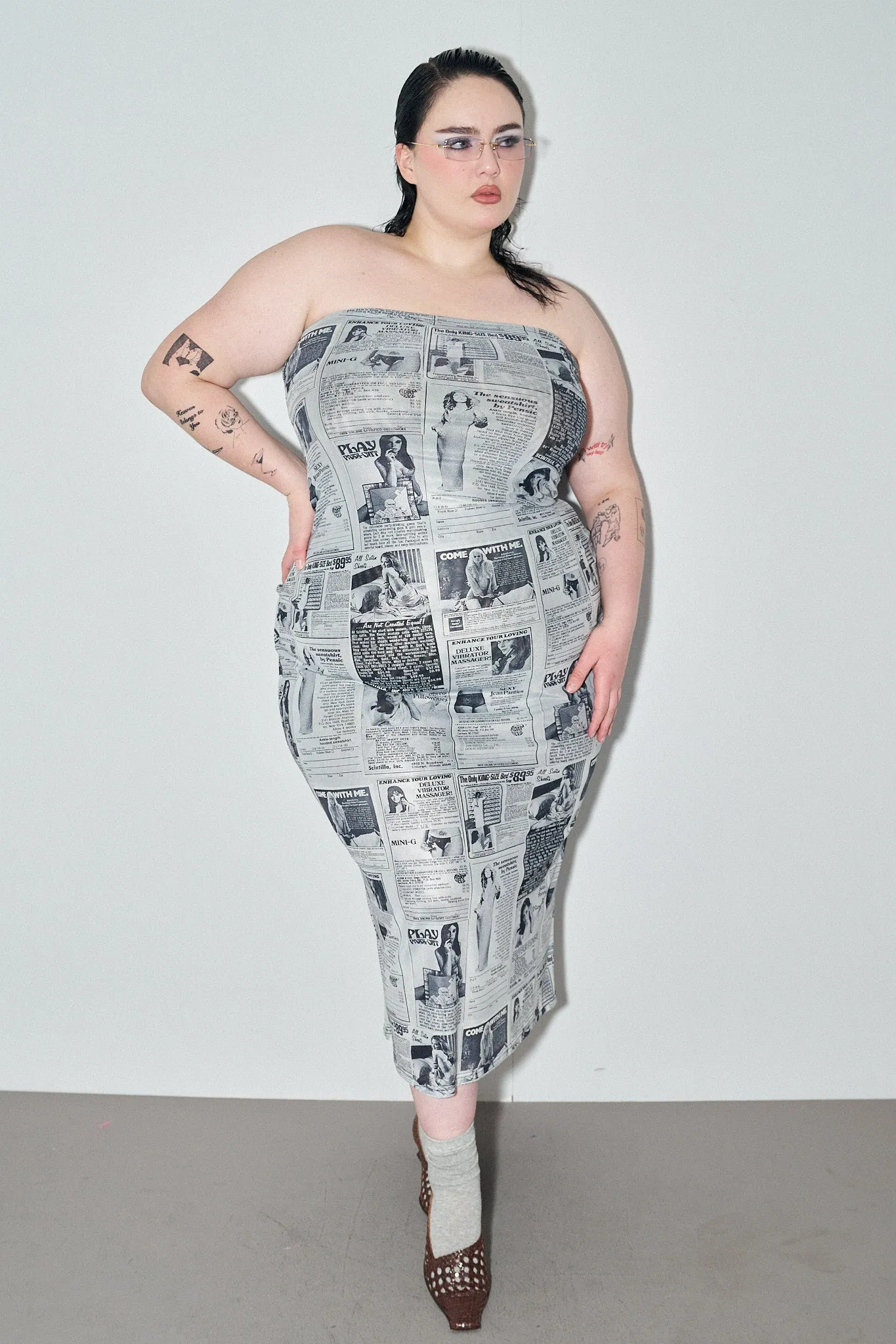 Back Pages Mesh Strapless Dress