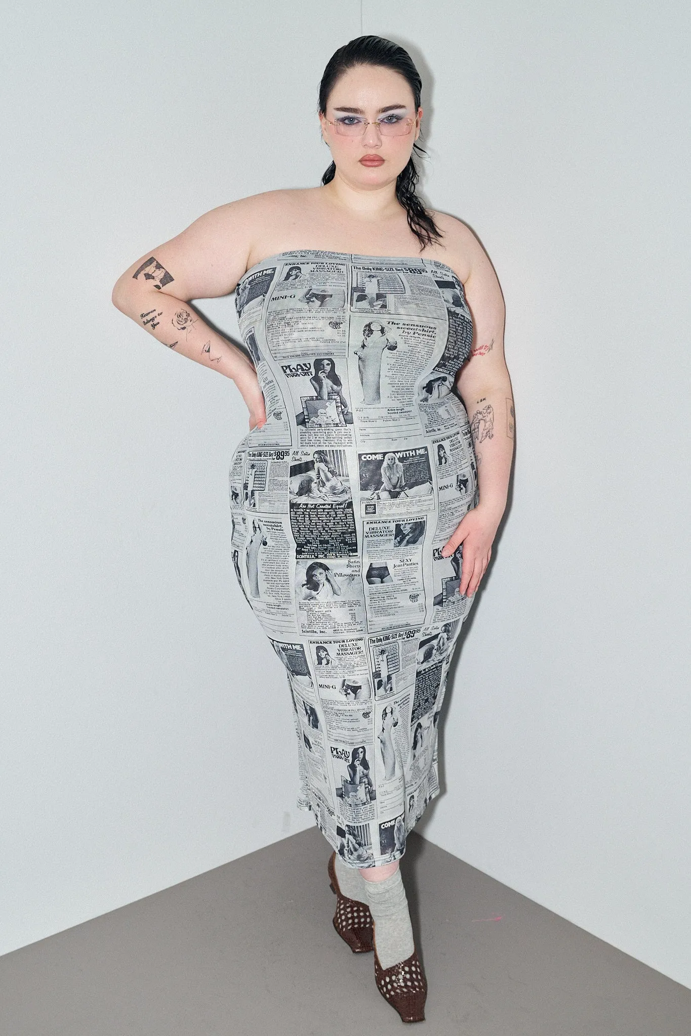 Back Pages Mesh Strapless Dress