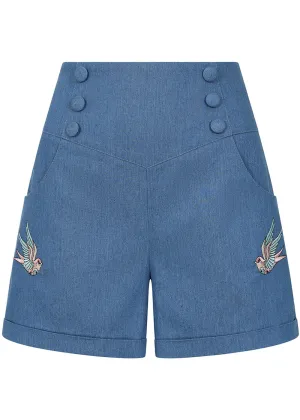 Banned Millie Swallows Shorts Denim Blue
