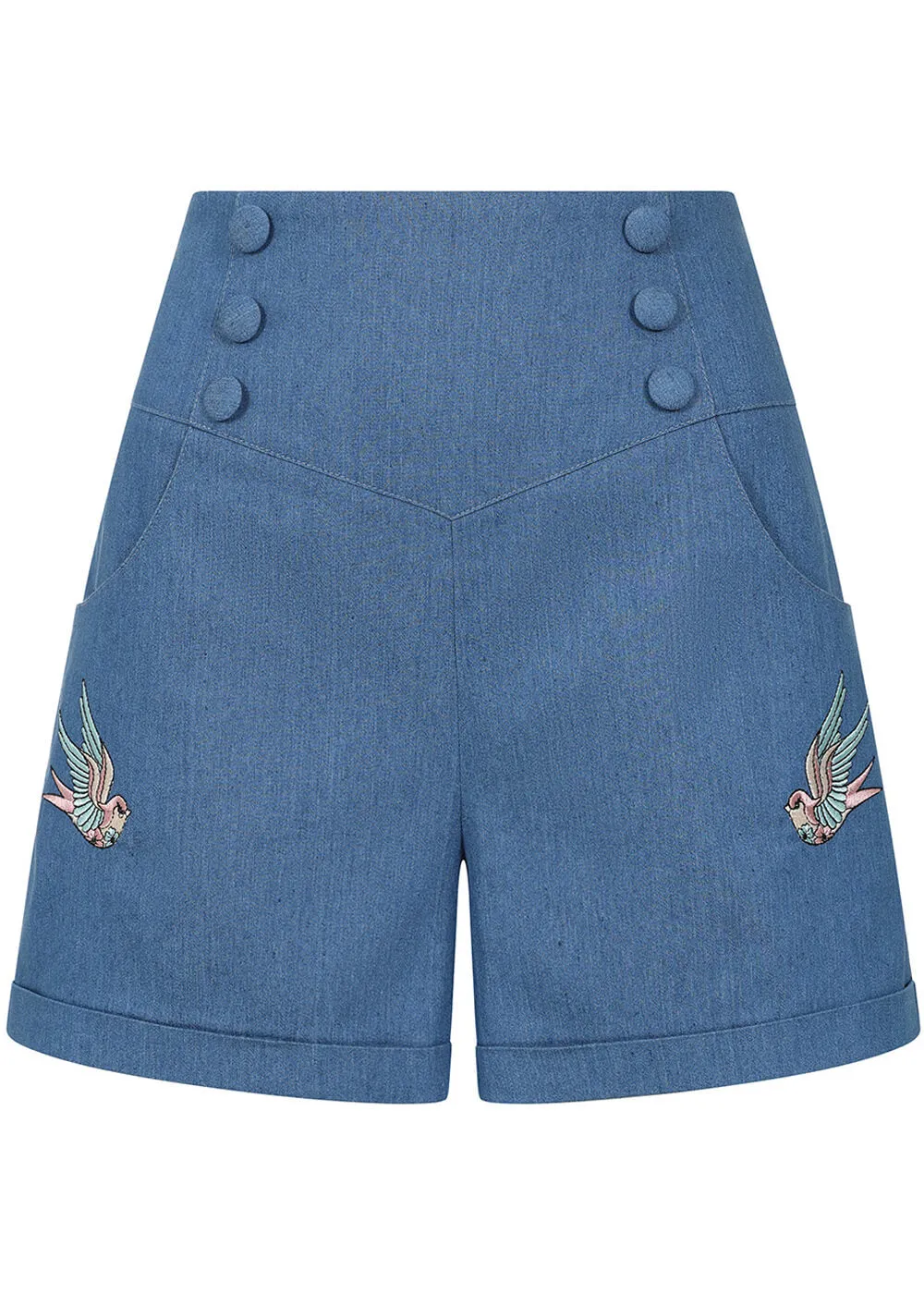 Banned Millie Swallows Shorts Denim Blue