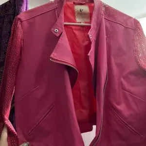 Barbie Hot Pink Mesh Sleeves Moto Jacket
