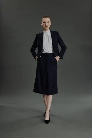 Barreiro Jacket - Short jacket in midnight blue basketweave wool