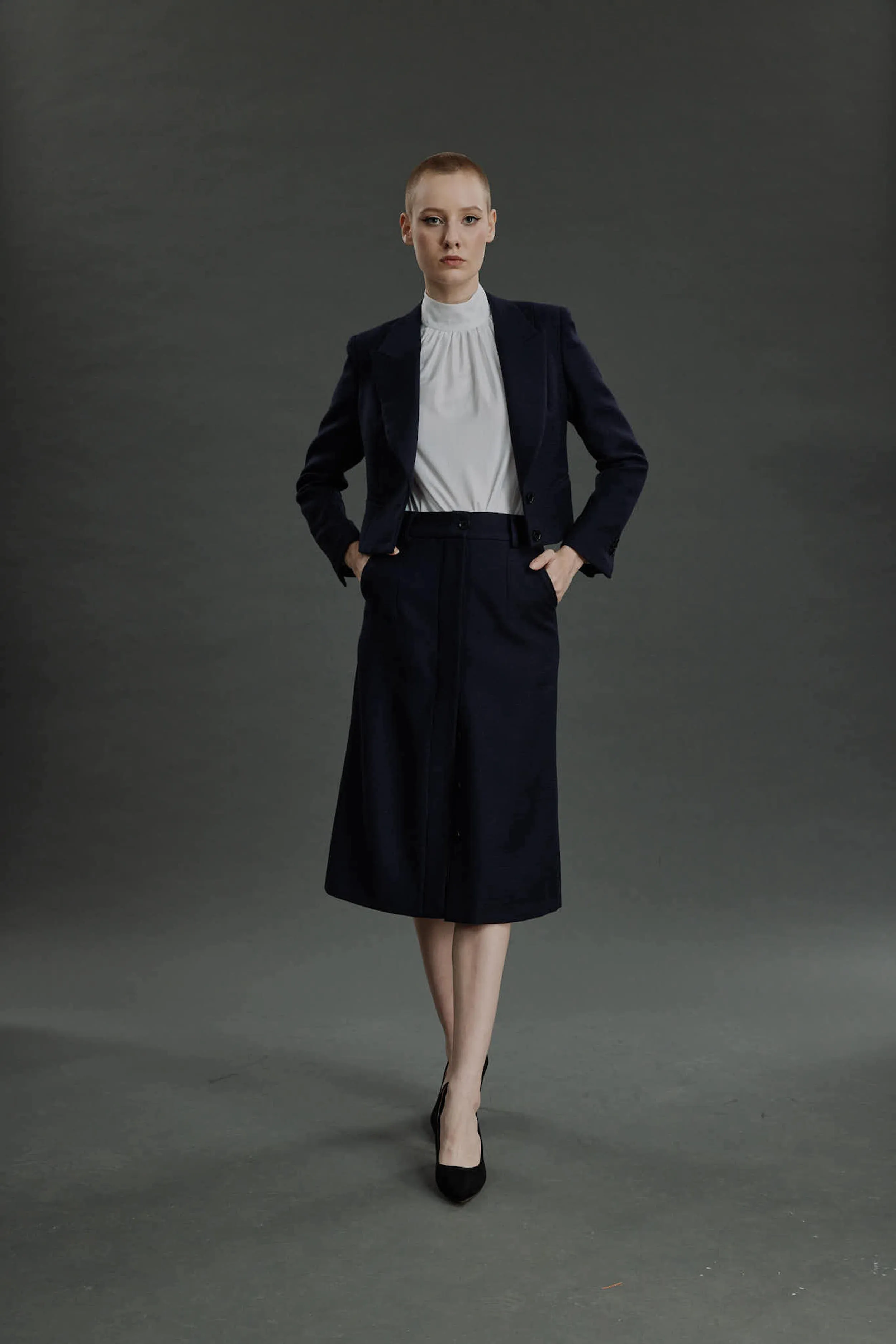 Barreiro Jacket - Short jacket in midnight blue basketweave wool