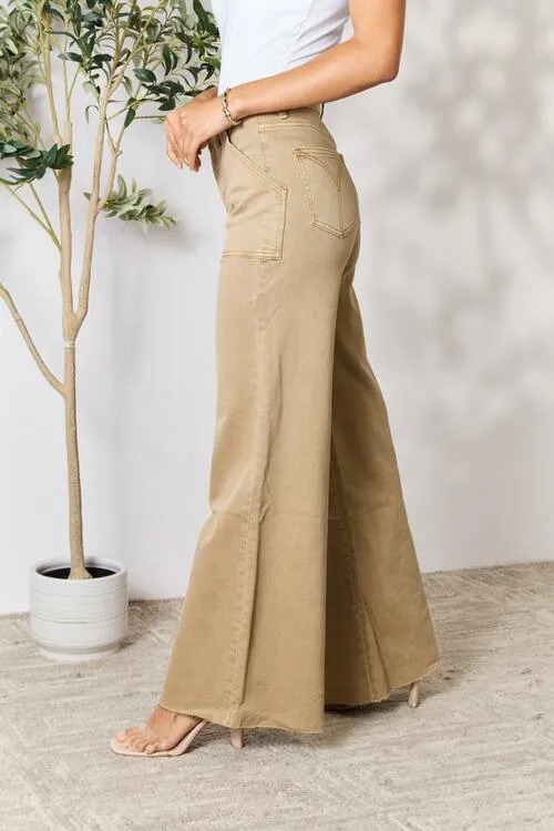 BAYEAS Raw Hem Wide Leg  Khaki Jeans