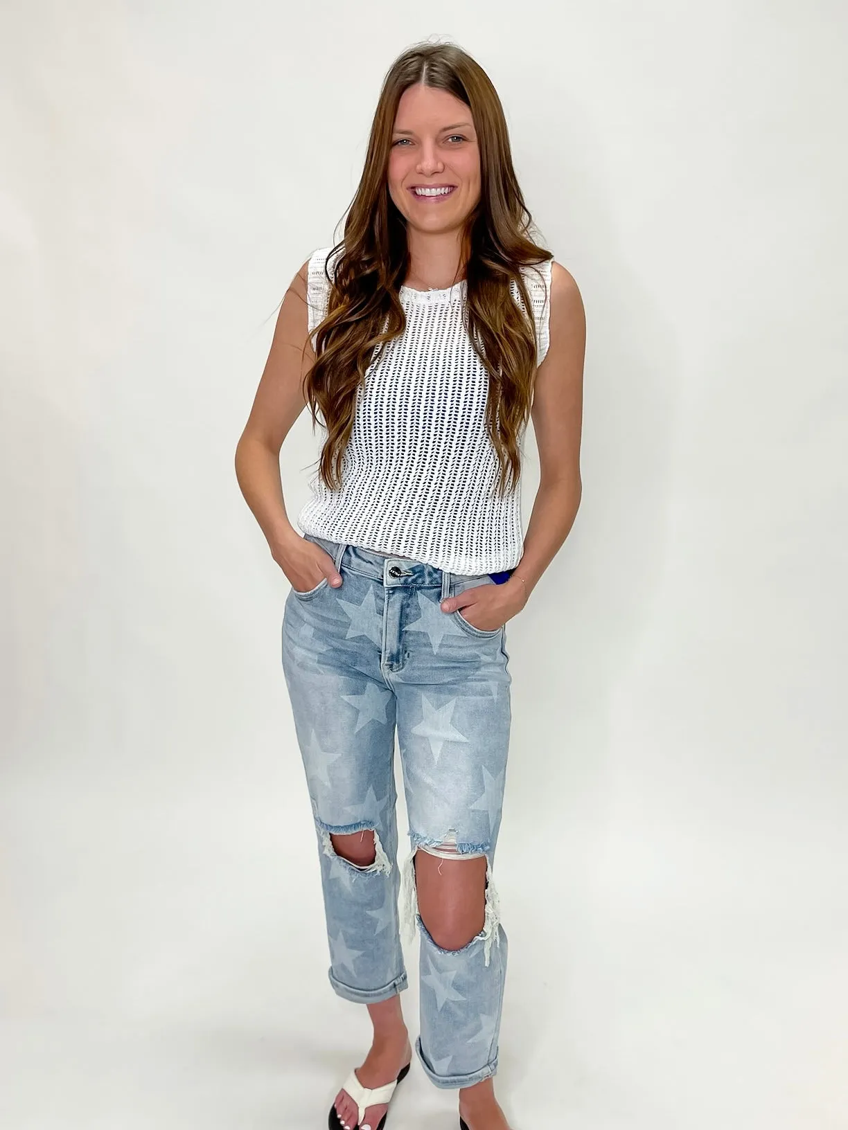 Beach Breeze White Crochet Tank
