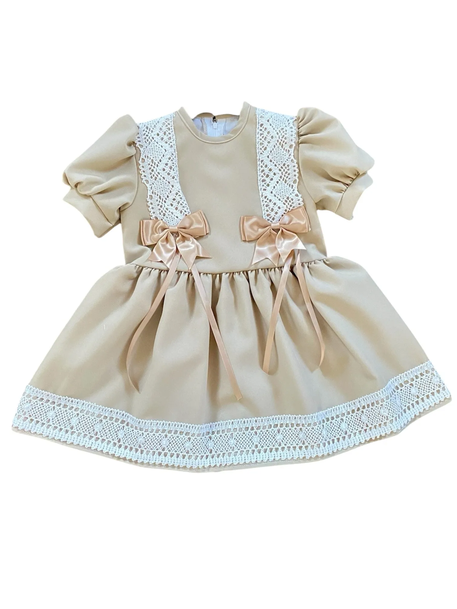 Beautiful Girls Handmade Drop Waist Dress - Beige