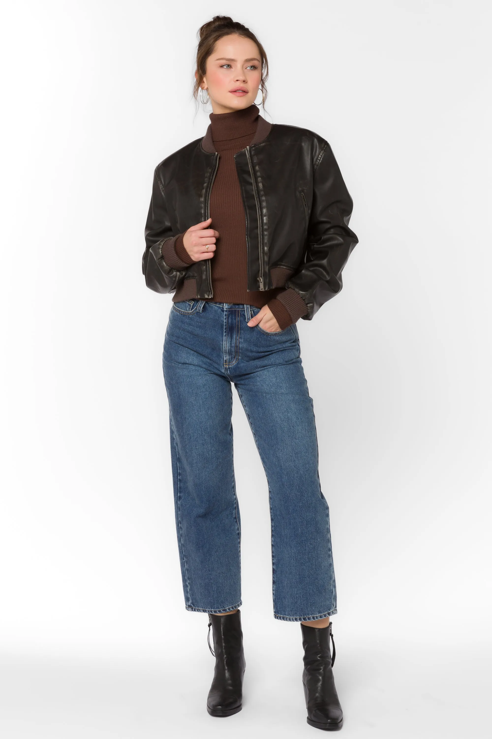 Becca Vintage Brown Vegan Leather Jacket