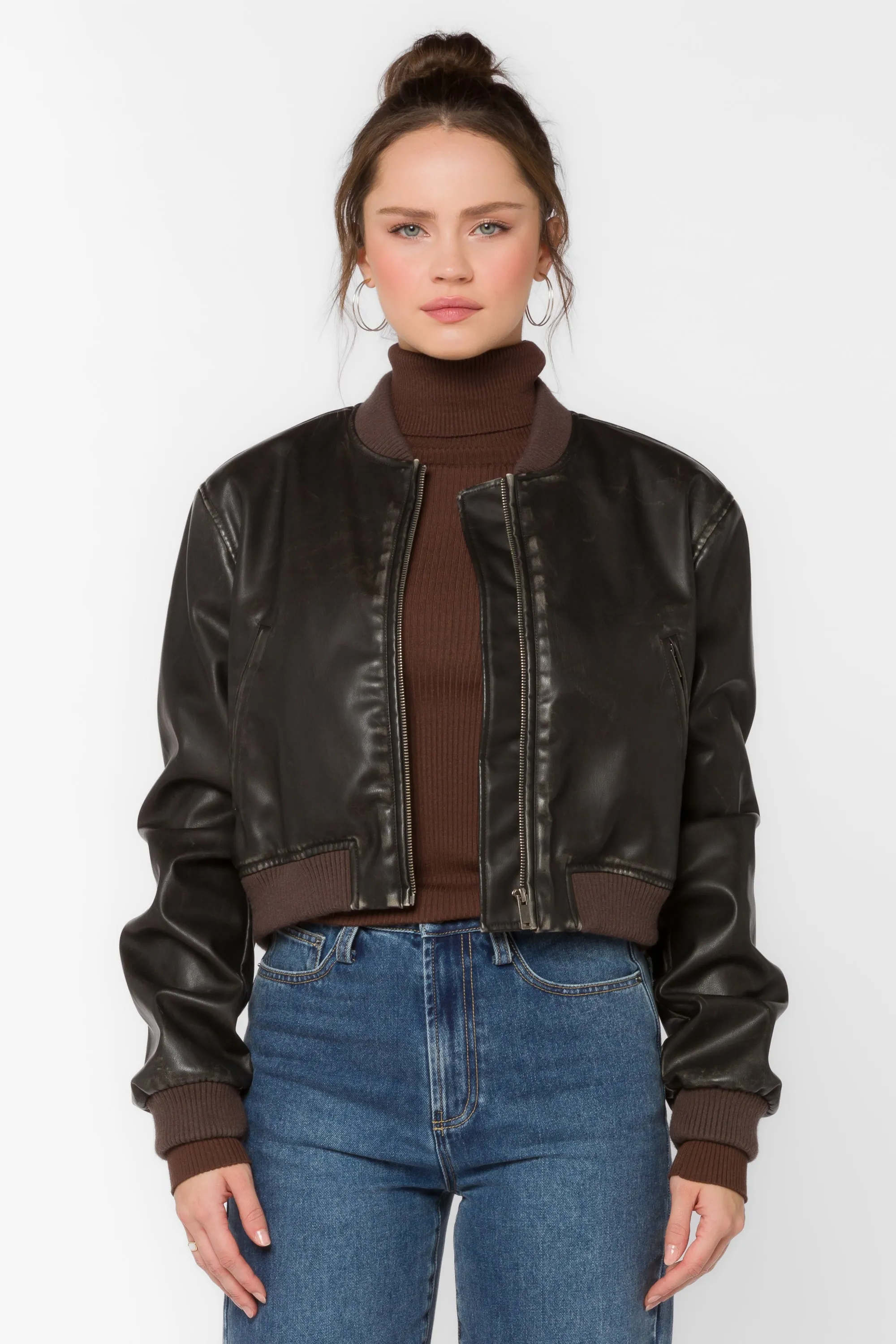 Becca Vintage Brown Vegan Leather Jacket