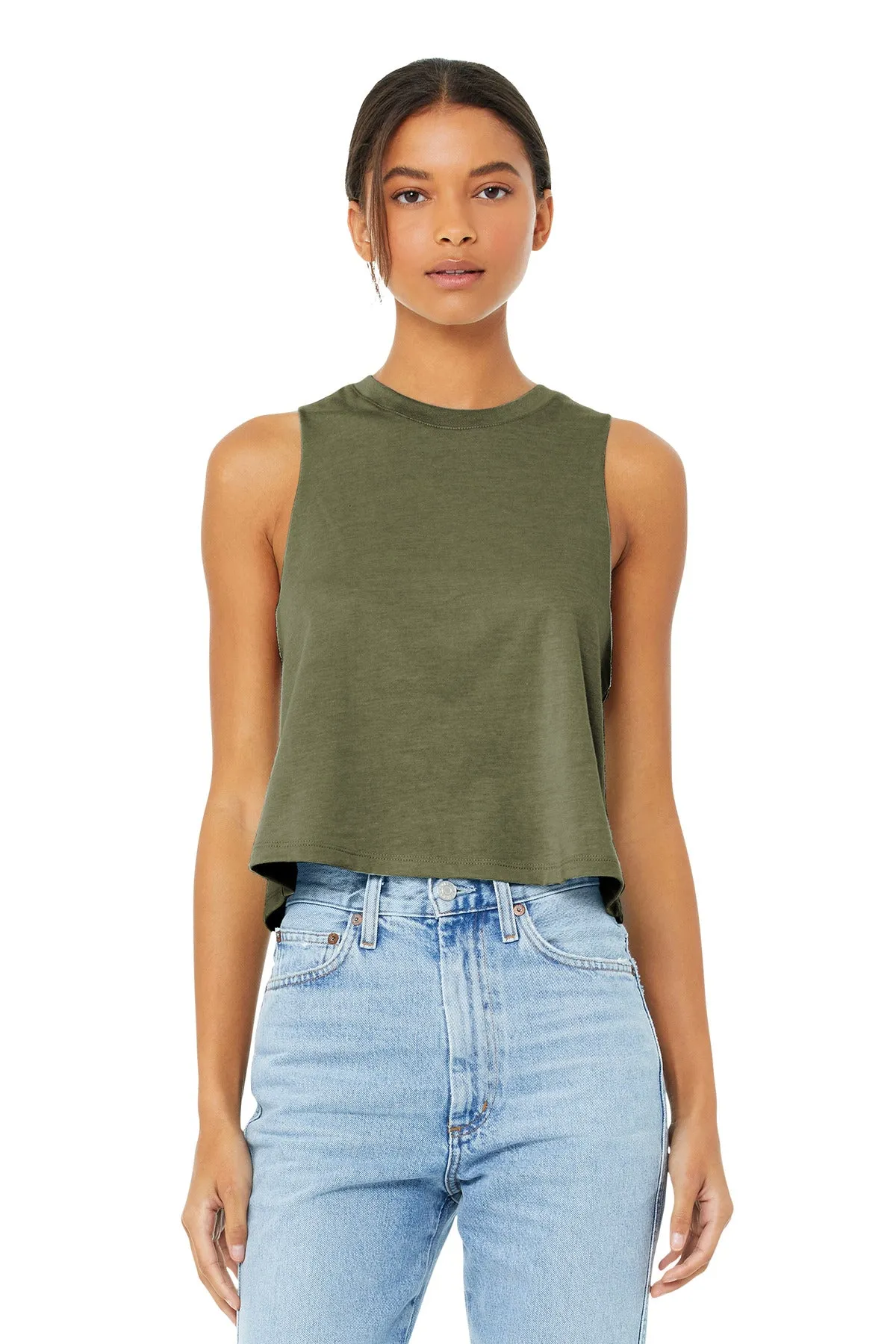 BELLA CANVAS  Women's Racerback Cropped Tank. BC6682 Heather Olive