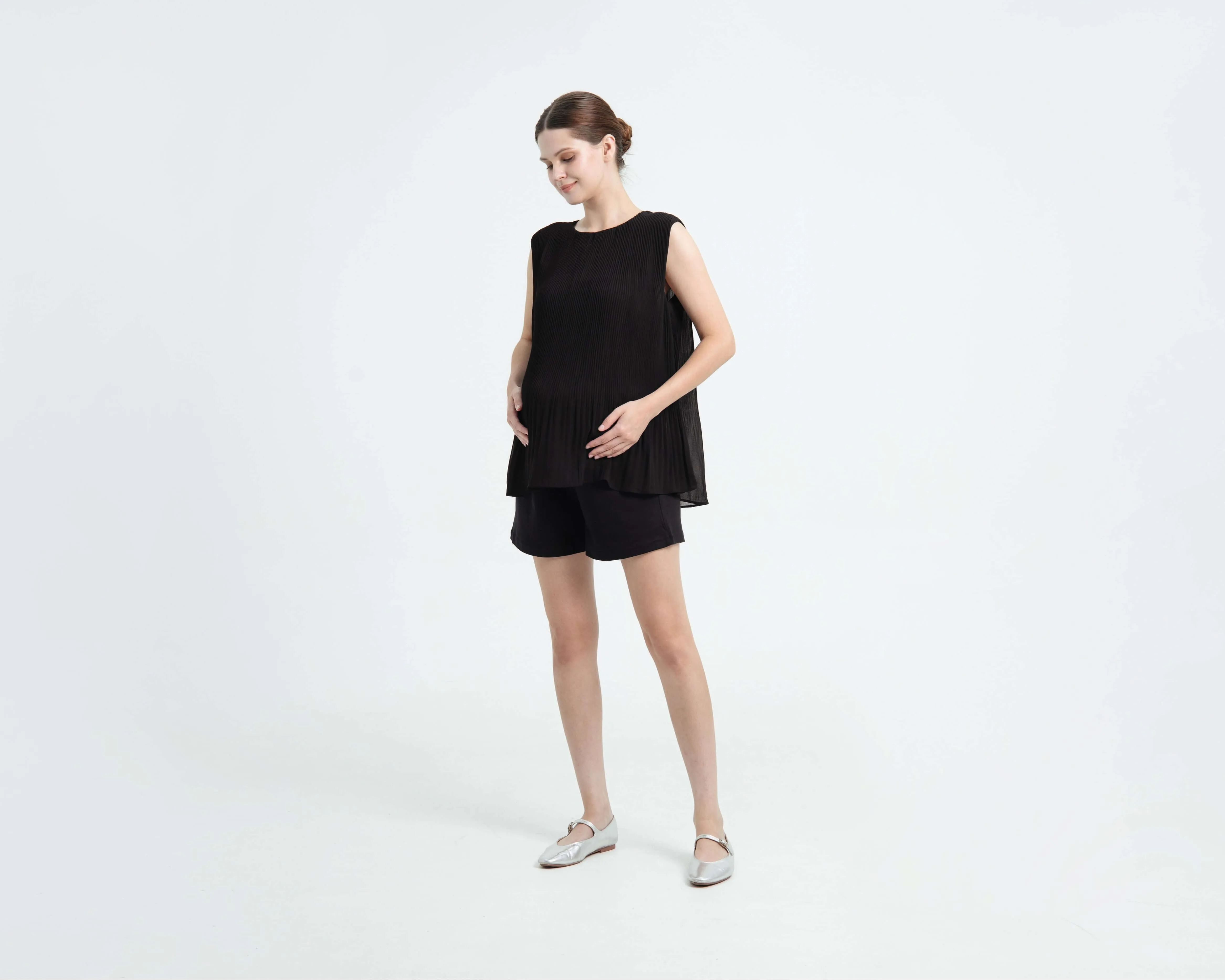Black Airy Bamboo Maternity Shorts