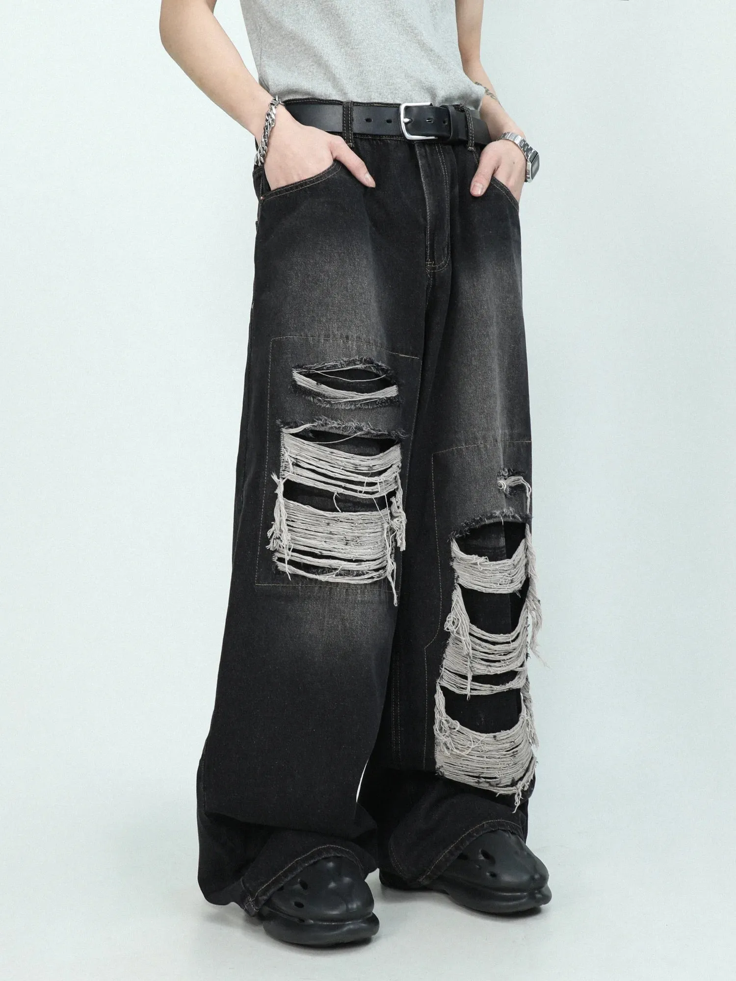 Black Baggy Ripped Jeans Men