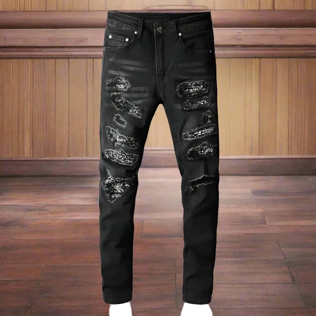 Black Bandanna Ripped Jeans