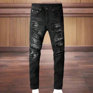 Black Bandanna Ripped Jeans