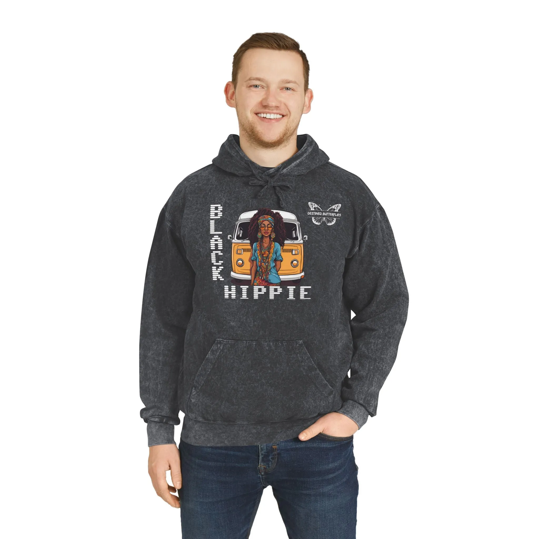 Black Hippie Mineral Wash Hoodie - Free Spirit