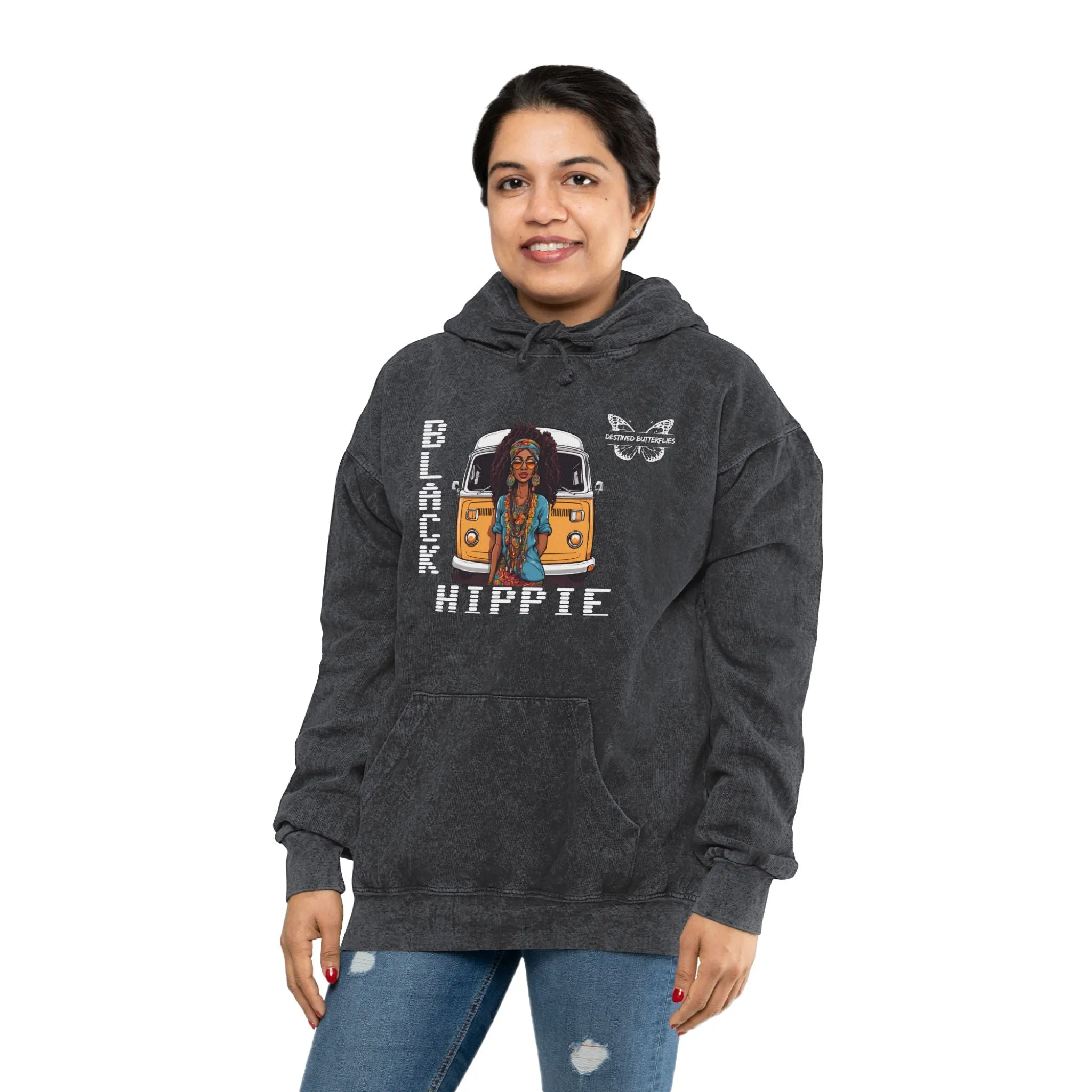 Black Hippie Mineral Wash Hoodie - Free Spirit