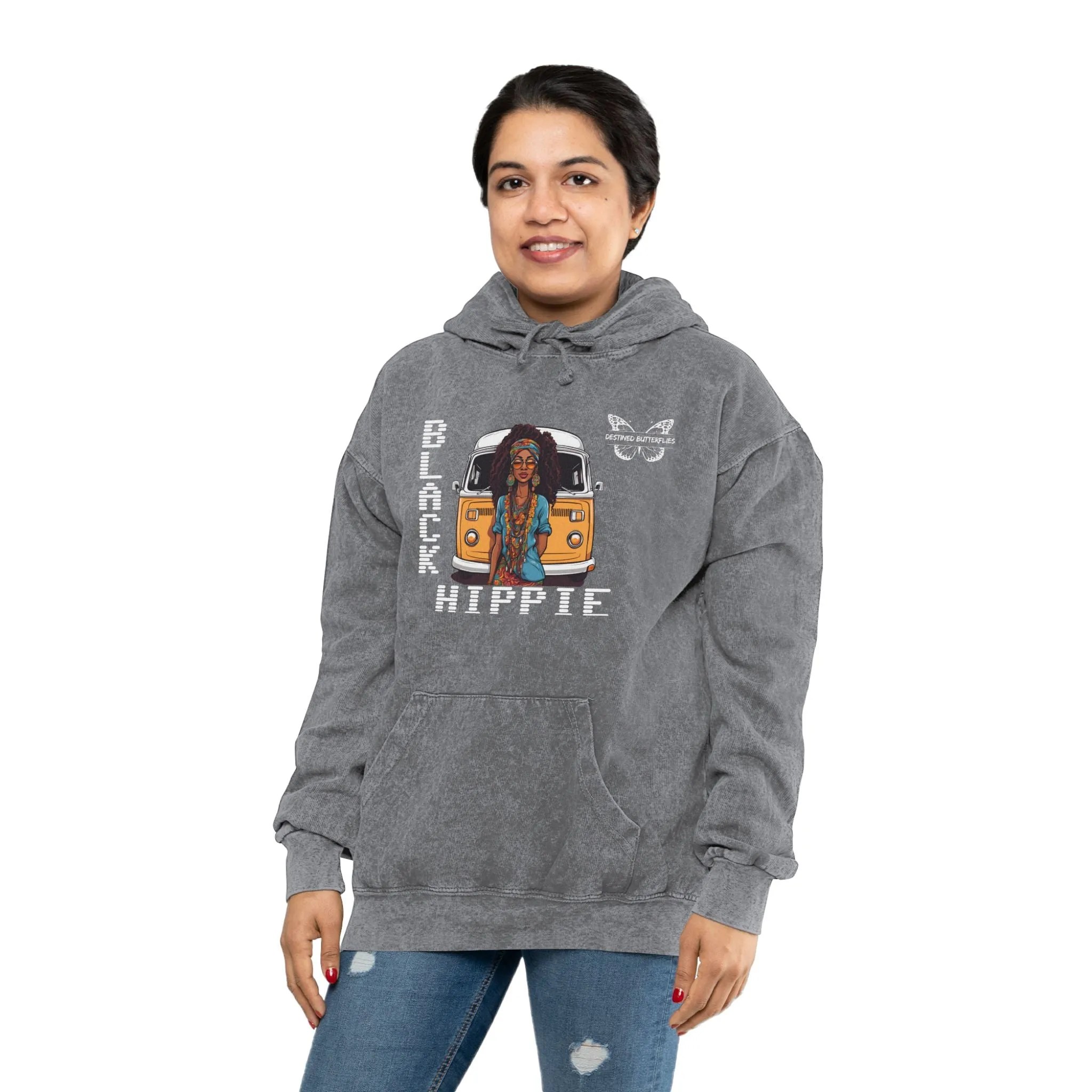 Black Hippie Mineral Wash Hoodie - Free Spirit