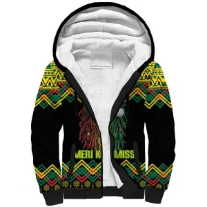 Black Jamaican Christmas Sherpa Hoodie Reggae Lion With Kente Pattern LT18