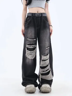 Black Loose Ripped Jeans