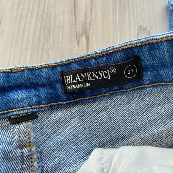 Blank NYC Great Jones Distressed Raw Hem Ripped Baggy Straight High Rise Jeans