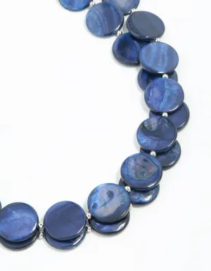 Blue Genuine Shell Disc Layered Necklace