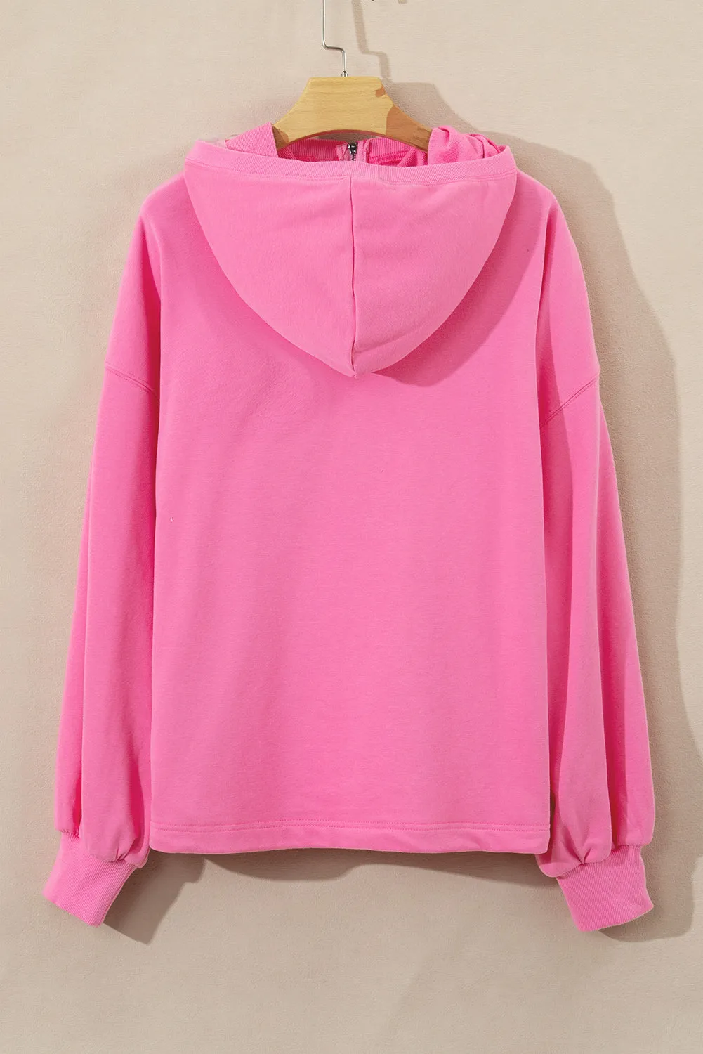 Bonbon Solid Kangaroo Pocket Half Zipper Oversized Hoodie