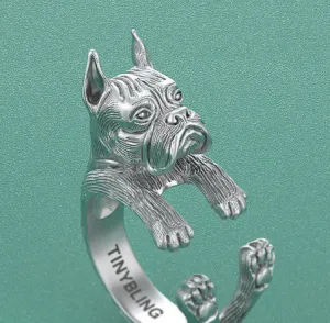 Boxer  Breed Cropped Ears Jewelry Cuddle Wrap Ring