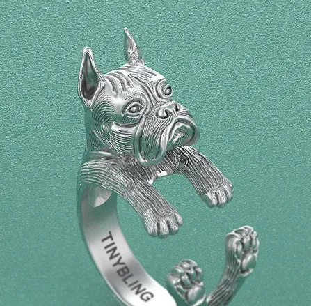 Boxer  Breed Cropped Ears Jewelry Cuddle Wrap Ring