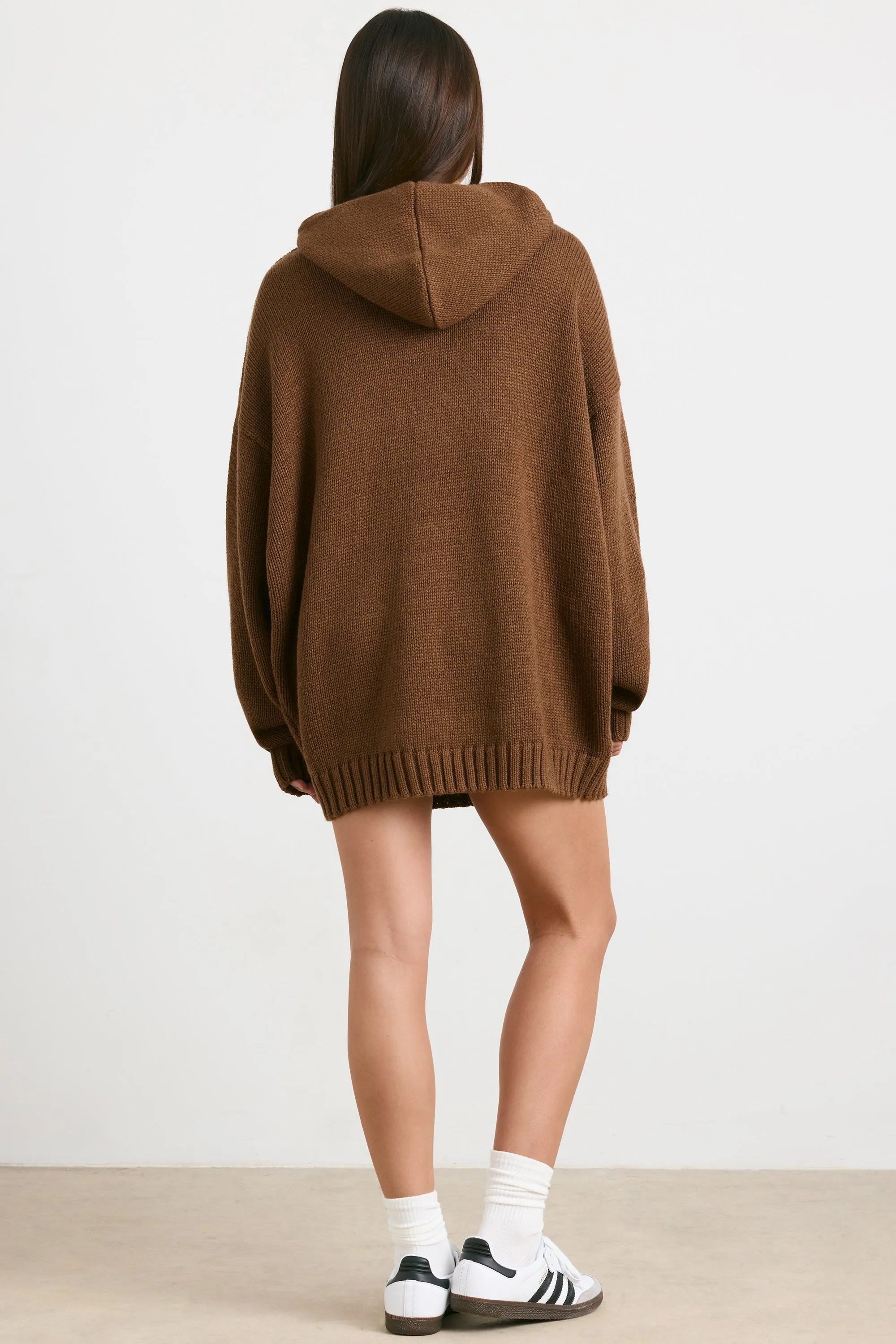 Boyfriend - Oversized Chunky Knit Hoodie in Espresso