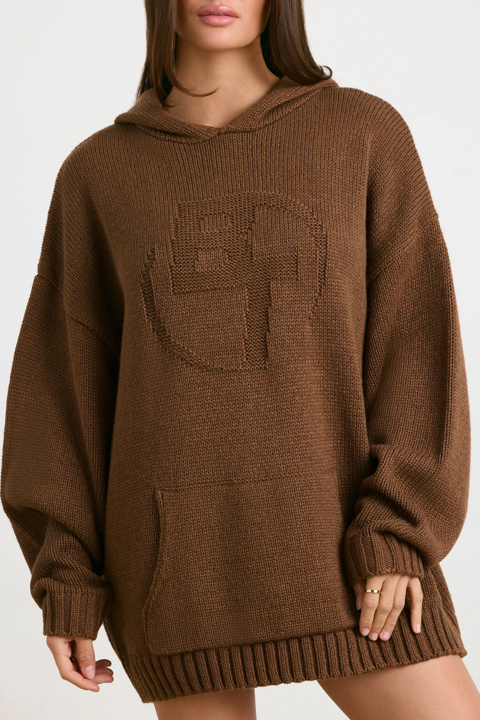 Boyfriend - Oversized Chunky Knit Hoodie in Espresso