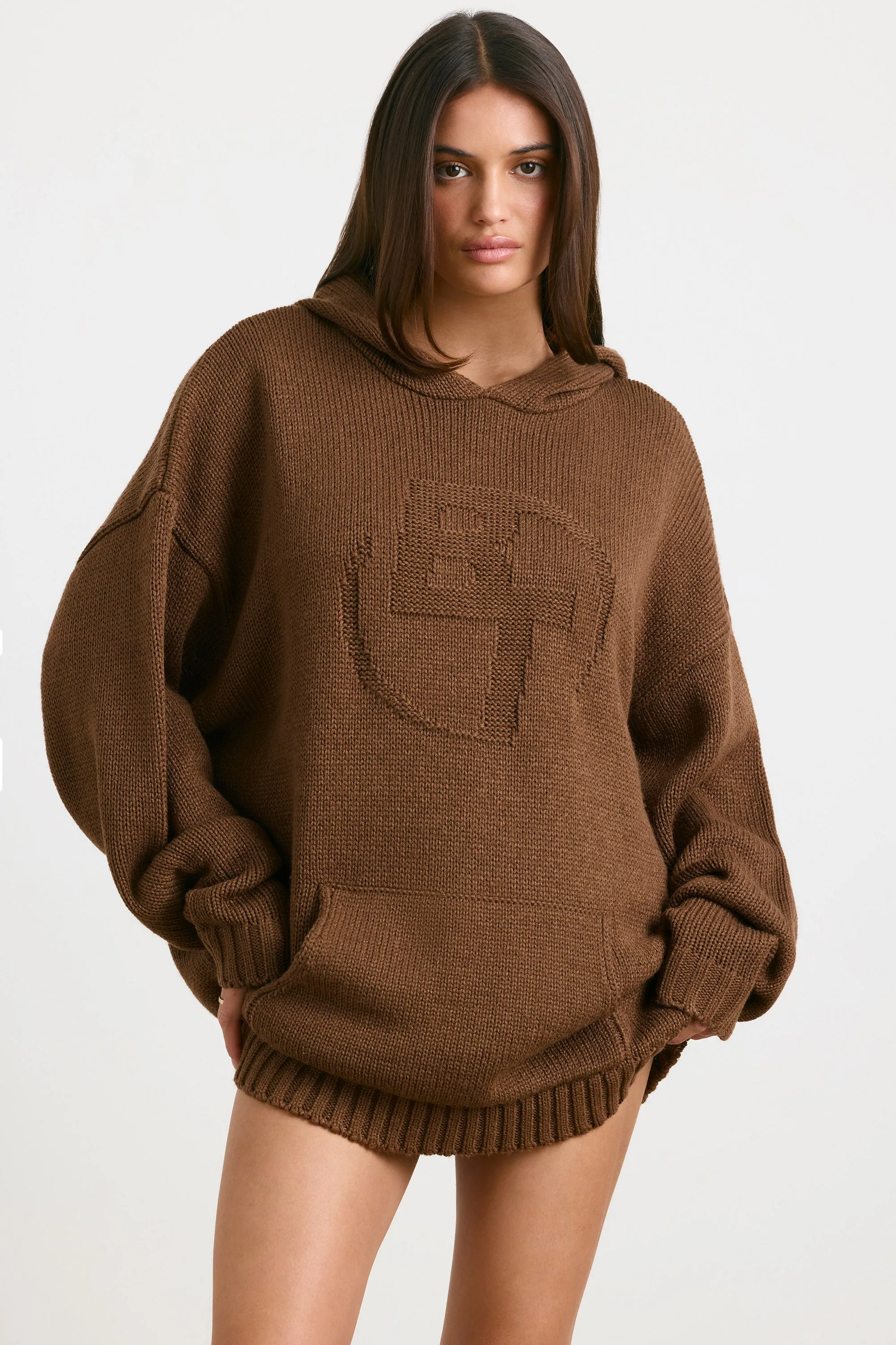 Boyfriend - Oversized Chunky Knit Hoodie in Espresso