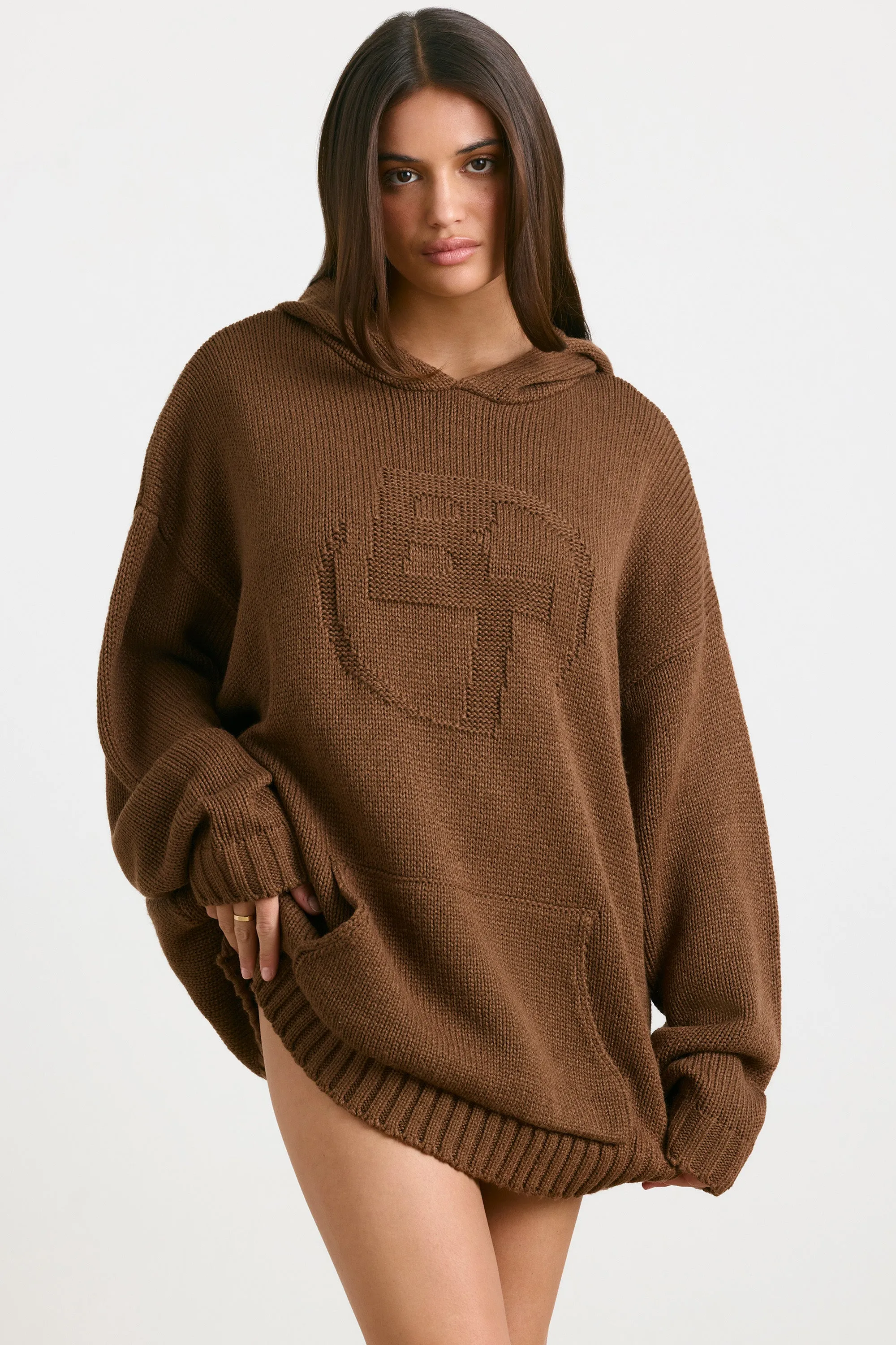 Boyfriend - Oversized Chunky Knit Hoodie in Espresso