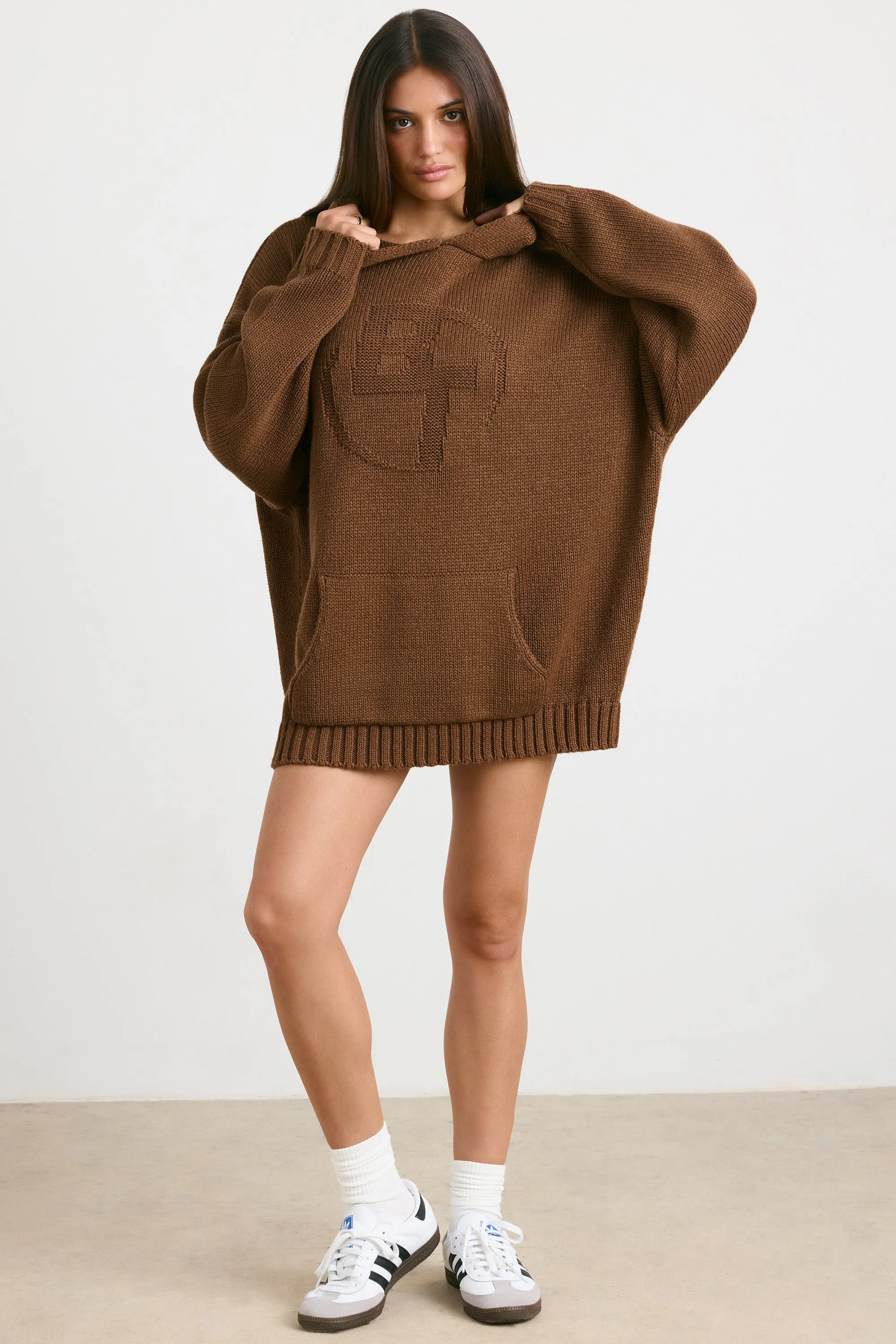 Boyfriend - Oversized Chunky Knit Hoodie in Espresso
