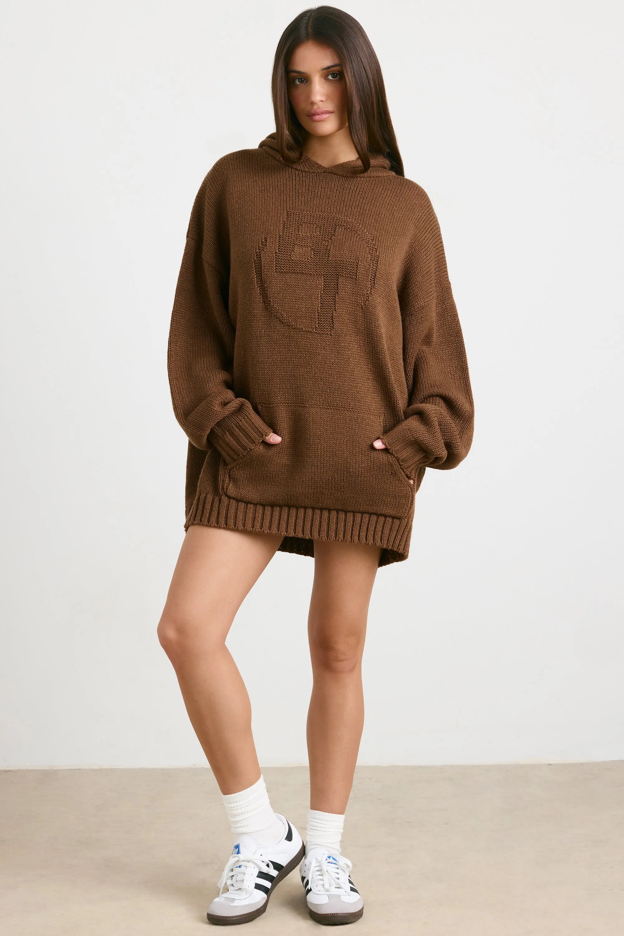 Boyfriend - Oversized Chunky Knit Hoodie in Espresso
