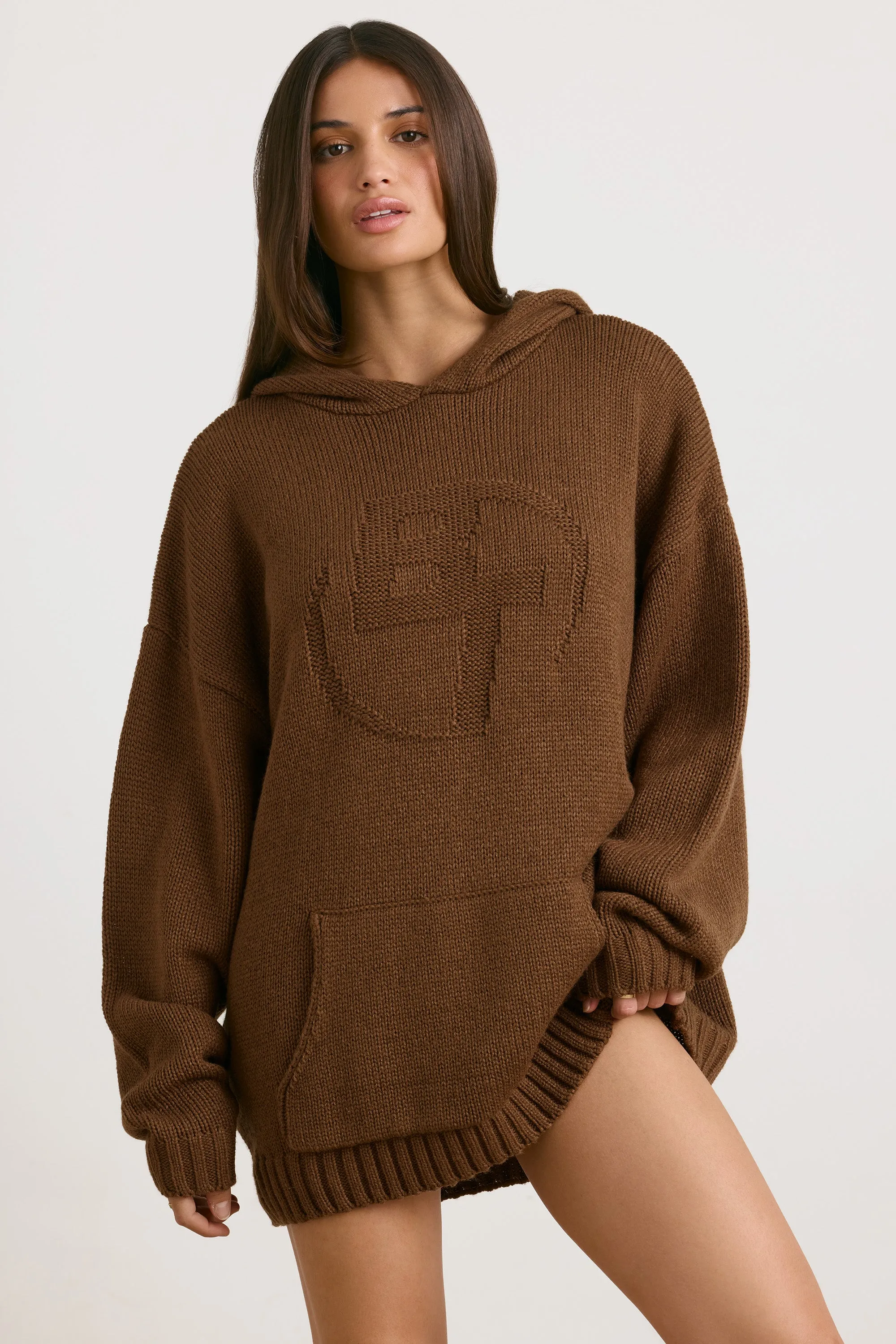 Boyfriend - Oversized Chunky Knit Hoodie in Espresso